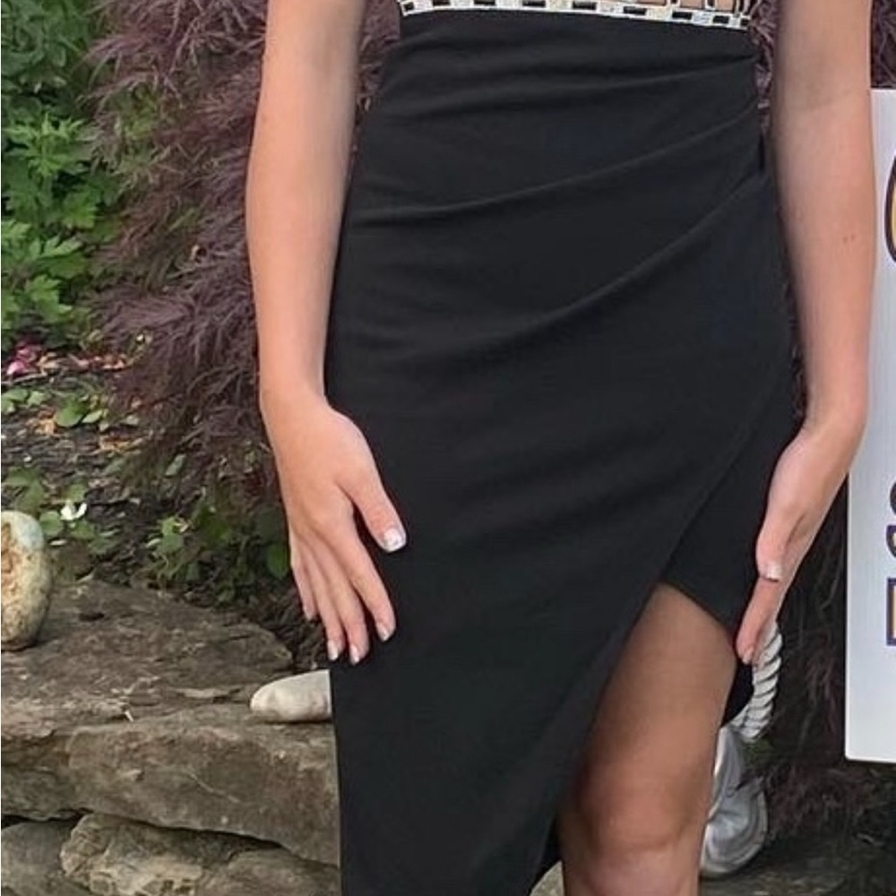 Elegant Black young woman (girl) black dress - HOCO/semi-formal/prom